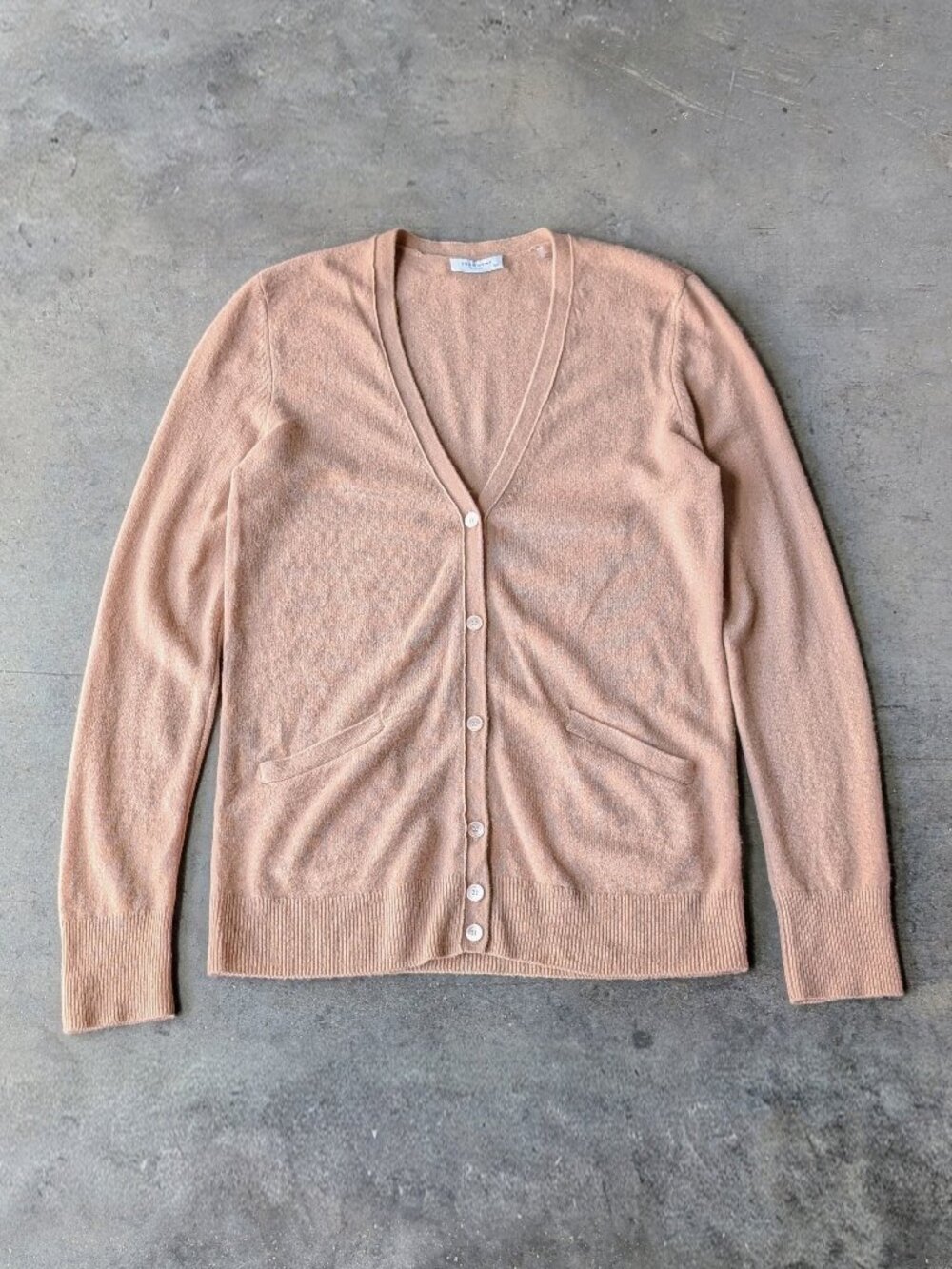 Equipment Cashmere Tan Button Front V-Neck Long Sleeve Cardigan Sweater small